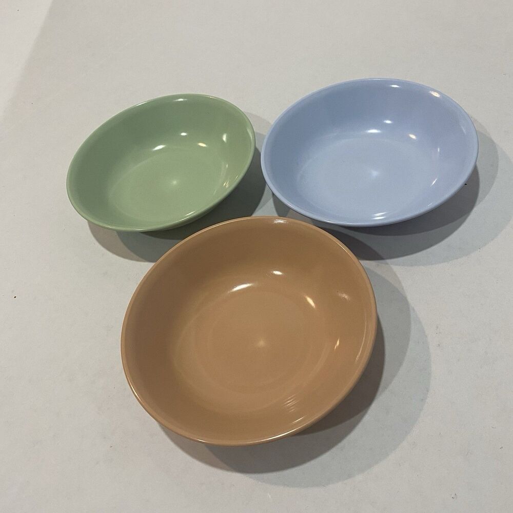 Mallo Ware 3 Pastel Blue Green Peach  52 Fruit Dish VINTAGE  P R Mallory 5 1/4"